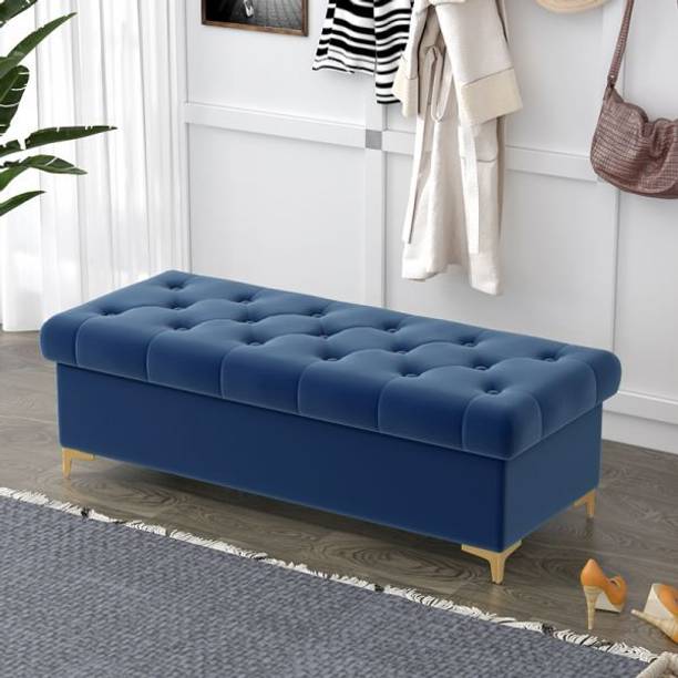 Soul Light Art Rectangular Button-tufted Sitting Bench Indoor, Outdoor Blue Solid Wood 2 Seater