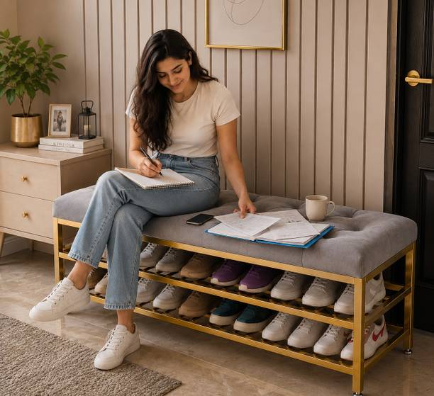 Worldcollection 3 Tier Shoe Rack with Cushioned Seat | Multipurpose Shoe Storage Bench Metal Shoe Rack