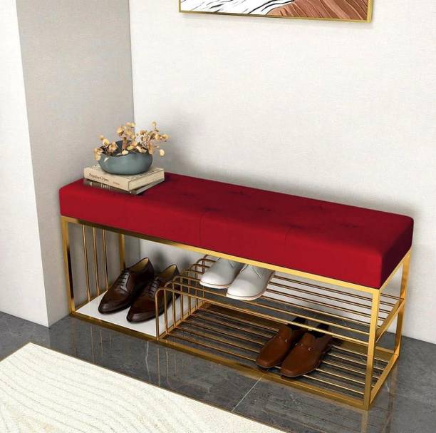 woodsyshoppee Entryway Dark RED Cusion Rack For Living Room,Stable ShoeRack Metal 3 Seater