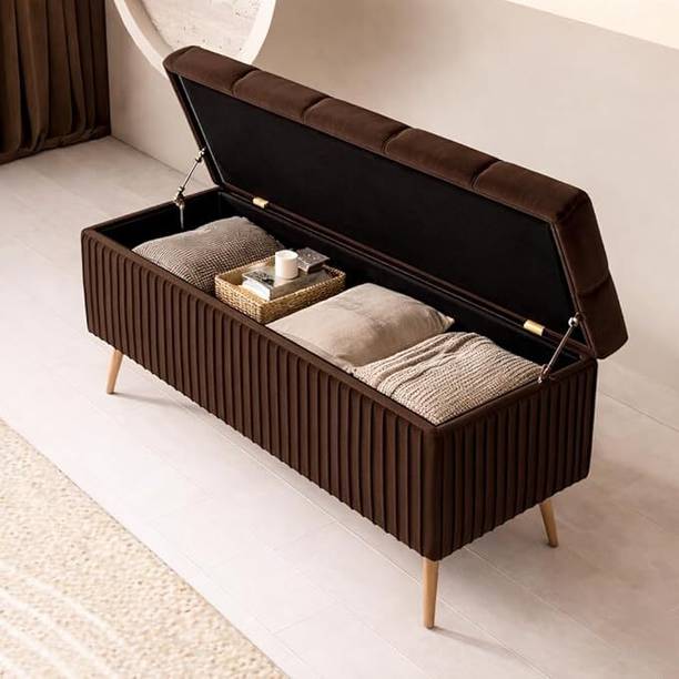 REGALENTERPRISES Modern Velvet Unpholstered Flip Top Storage Bench Solid Wood 2 Seater