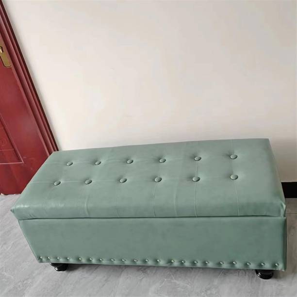India wood mart Velvet Storage Ottoman Bench,Button-Tufted Upholstered Ottoman Storage Teal Solid Wood 2 Seater