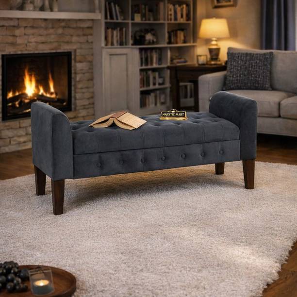 MAJESTIC MART Velvet Storage Bench Ottoman Tufted Seat Wooden Legs Bedroom Seating Stool Solid Wood 2 Seater