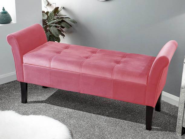TFS Velvet Fabric 2 seat Bench Settee with Storage Box For Living Room/Bedroom Solid Wood Settee