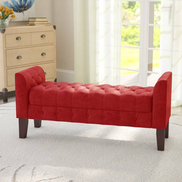 MAJESTIC MART Velvet Tufted Storage Bench Ottoman with Wooden Legs, Bedroom Seating Stool Solid Wood 2 Seater