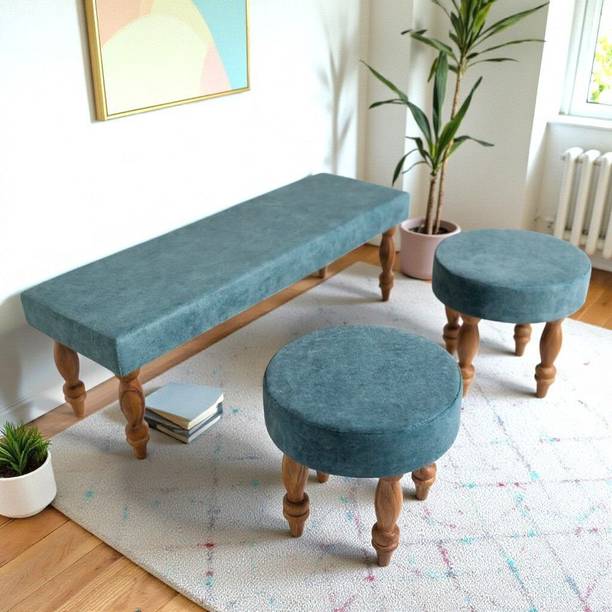 Flipkart Perfect Homes Cairo Sheesham Wood Accent 3+1+1 SEATER Bench Set with 2 Stools Solid Wood 5 Seater