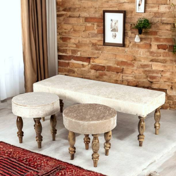 Ikiriya Cairo Sheesham Wood Accent 3+1+1 SEATER Bench Set with 2 Stools Solid Wood 5 Seater