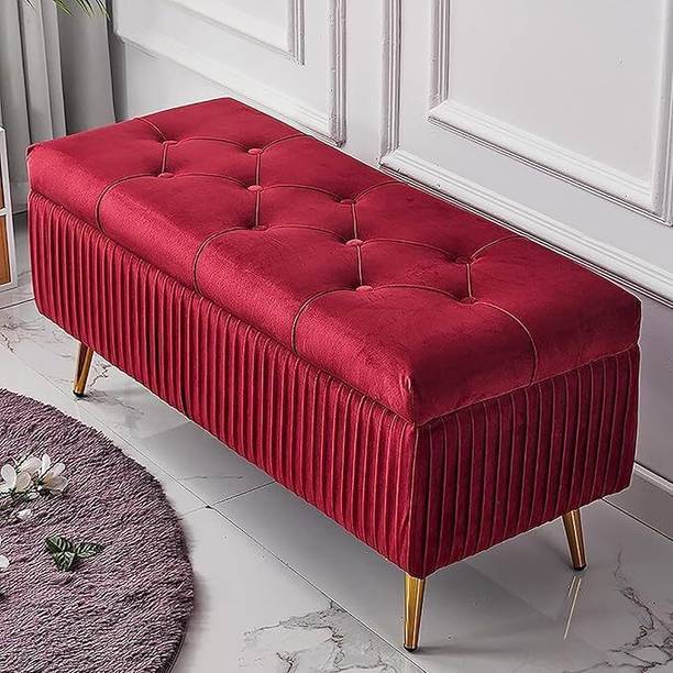 HighTable Ottoman Button Tufted Velvet with Gold Legs Storage Bench Solid Wood 2 Seater