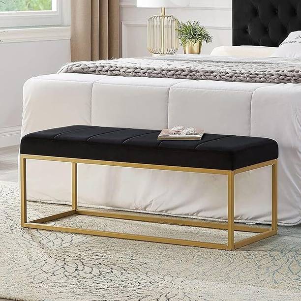 REGALENTERPRISES Gold Bench with Velvet Upholstery and metal Frame for Living room Metal 3 Seater