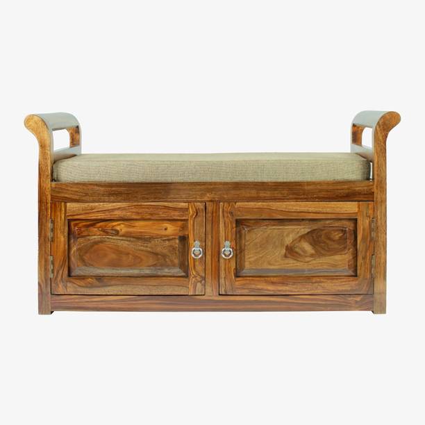 Woodmaze Sheesham Wood 2 Seater Bench for Living Room | Wooden Dining Bench with Cushion Solid Wood 2 Seater