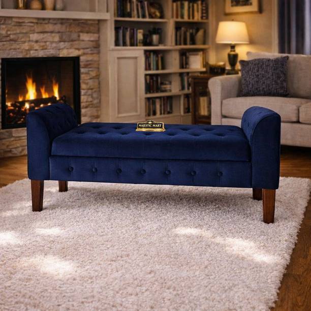 MAJESTIC MART Velvet Storage Bench Ottoman Tufted Seat Wooden Legs Bedroom Seating Stool Solid Wood 2 Seater