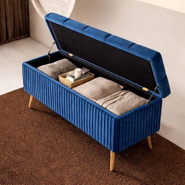 REGALENTERPRISES Modern Velvet Unpholstered Flip Top Storage Bench Solid Wood 2 Seater