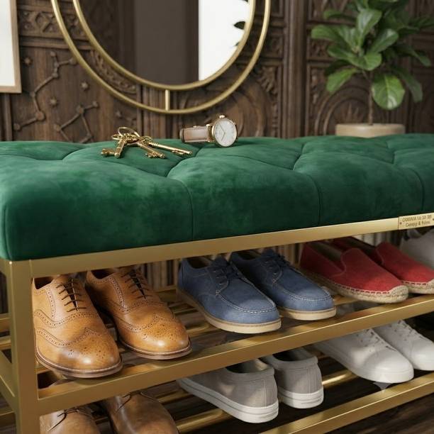 Worldcollection Modern Shoe Storage Bench with Cushioned Seat | 3 Tier Metal Shoe Rack Metal Shoe Rack