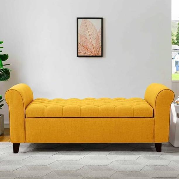 India wood mart Wooden Upholstered Storage Bench 2 Seater Sofa Couch Poufffe Storage Ottoman Solid Wood 2 Seater
