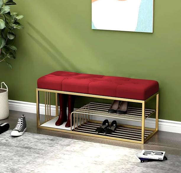 woodsyshoppee New Looks Red Cushion entryway bench shoe rack bench for living room Metal Shoe Rack
