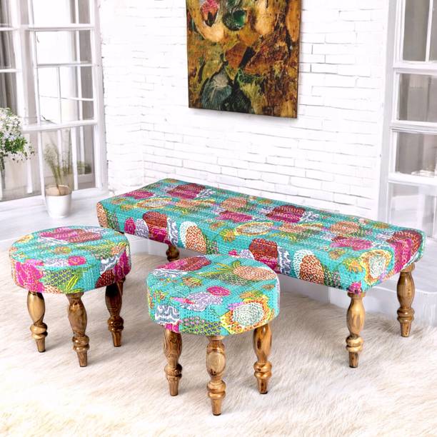 Flipkart Perfect Homes Cairo Sheesham Wood Mid Century 3+1+1 SEATER Bench Set with 2 Stools Solid Wood 5 Seater