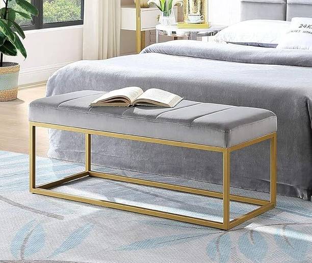 REGALENTERPRISES Gold Bench with Velvet Upholstery and metal Frame for Living room Metal 3 Seater