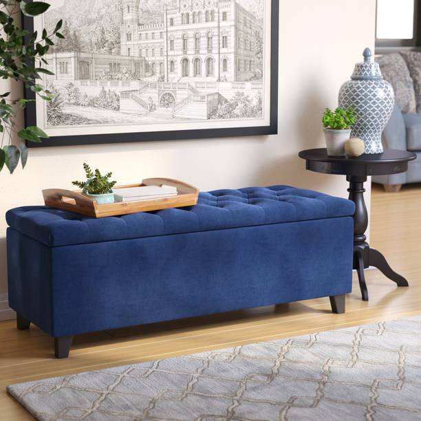 Joywood Zuri Button Tufted Rectangle Storage Ottoman Fabric 2 Seater