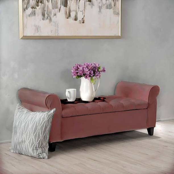 India wood mart Wooden Upholstered Storage Bench 2 Seater Sofa Couch Poufffe Storage Ottoman Solid Wood 2 Seater