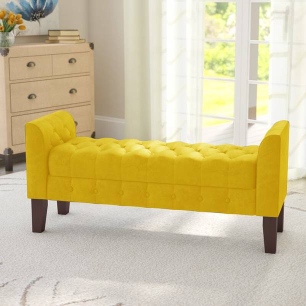 MAJESTIC MART Velvet Tufted Storage Bench Ottoman with Wooden Legs, Bedroom Seating Stool Solid Wood 2 Seater