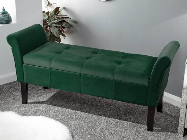 TFS Velvet Fabric 2 seat Bench Settee with Storage Box For Living Room/Bedroom Solid Wood Settee