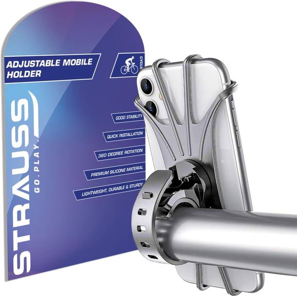 Strauss 360 Rotation Silicon Bicycle Mobile Holder | Mobile Holder for Bikes, (Grey) Bicycle Phone Holder