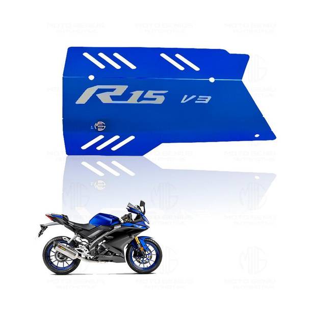 Moto Genius Exhaust Silencer Protector for R15 V3 | Premium Heat Shield (Blue) Bike Exhaust Heat Shield