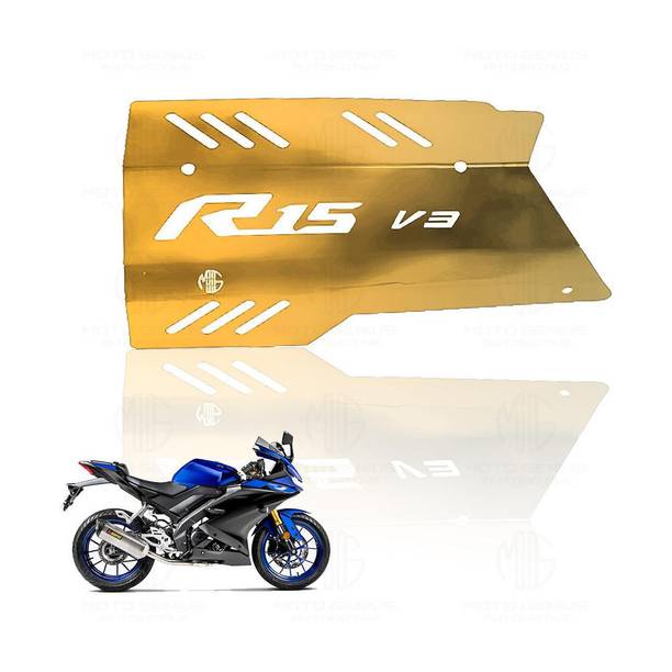 Moto Genius Exhaust Silencer Protector for R15 V3 | Premium Heat Shield (Gold) Bike Exhaust Heat Shield