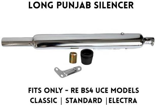 EAZ Long Punjab Silencer Free Flow (Chrome BS3-BS4 Royal Enfield Classic, Classic Chrome, Classic 350, Classic 500, Thunder Bird 350, Thunder Bird 500 Full Exhaust System