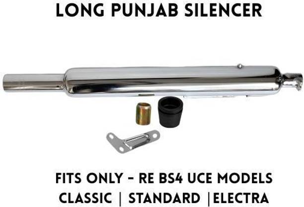 EAZ Long Punjab Silencer Free Flow (Chrome BS3-BS4 Royal Enfield Classic, Classic Chrome, Classic 350, Classic 500, Thunder Bird 350, Thunder Bird 500 फुल इग्ज़ॉस्ट सिस्टम