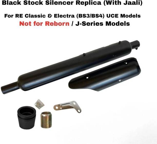 EAZ Silent Black Stock Silencer Replica with Jaali for RE BS4 – Challan Free Royal Enfield Classic 350, Electra 350 Full Exhaust System