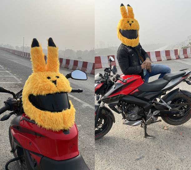 SRPHERE RTYU _Pikkachuu Shape Bunny Helmet Cover for Riders | Motorcycle Funny Motorbike Helmet