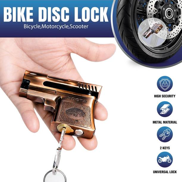 Otoroys Motorcycle Disc Brake Lock, Heavy Duty Stainless Steel, Gun-Shaped Design 7mm Pin Copper Finish, Anti-Theft Wheel Security Lock for Bike, Scooter, Bicycle Disc Lock