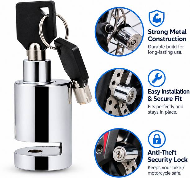 Qiisx Heavy Duty Disc Brake Lock Anti Theft Stainless Steel 7mm Pin Wheel Locking Security Lock for Bike and Motorcycle (Chrome)_Royal Enfield Classic 350 Disk_RoundX_1386 Disc Lock