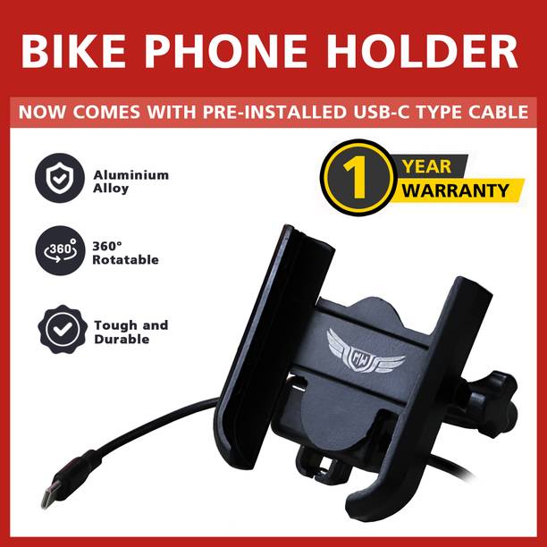 एसरीड Pre-Install C-Type Cable Version 3 Metal Body 360 Degree Rotating Handle Fitting बाइक मोबाइल होल्डर