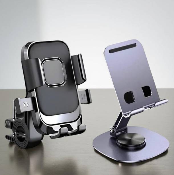 TRUWEL Combo Pack Of Metal Rotating Mobile Holder & Universal Anti-Slip XY088 Bike Mobile Holder