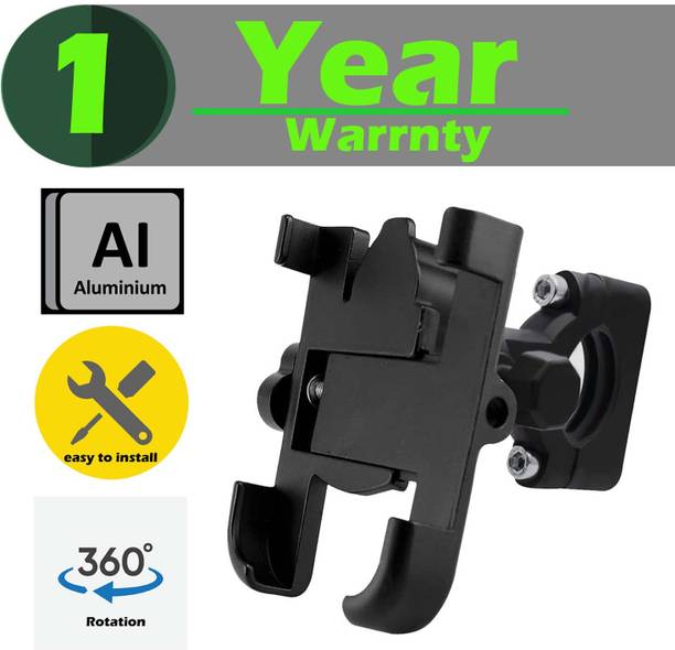 Qiisx Universal Bike Mount Holder Metal Body 360 Degree Rotating Mobile Holder - Black Bike Mobile Holder
