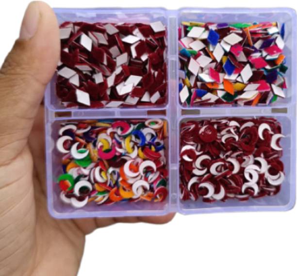 JYONIKS Fancy Burfi And Chand Shape Medium Size MultiColor And Maroon Color Velvet Bindi Combo Collection Pack Bollywood Style Party Wear Small Bindi Multicolor Bindis
