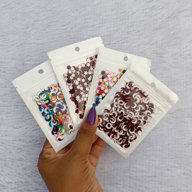 JYONIKS Fancy Chand Shape And Star Medium Size MultiColor And Marron Color Velvet Bindi Combo Collection Multicolor Bindis