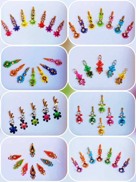 QUBIX Multicolor stones bindi pack of card 08 FOR HEAD Multicolor Bindis
