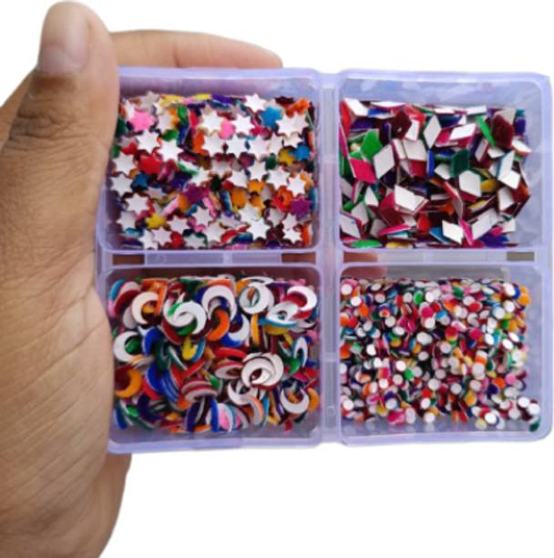 JYONIKS Fancy Baurfi, Chand, Star And Round Shape Medium Size MultiColor Velvet Bindi Combo Collection Pack Bollywood Style Party Wear Small Bindi Multicolor Bindis