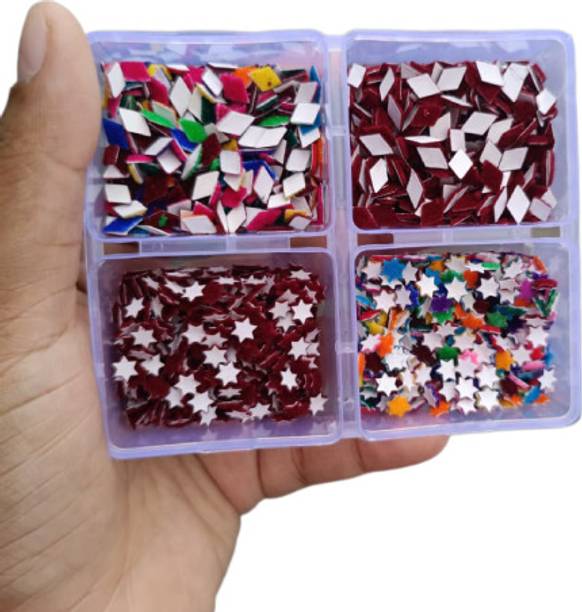JYONIKS Fancy Burfi And Star Shape Medium Size MultiColor And Maroon Color Velvet Bindi Combo Collection Pack Bollywood Style Party Wear Small Bindi Multicolor Bindis