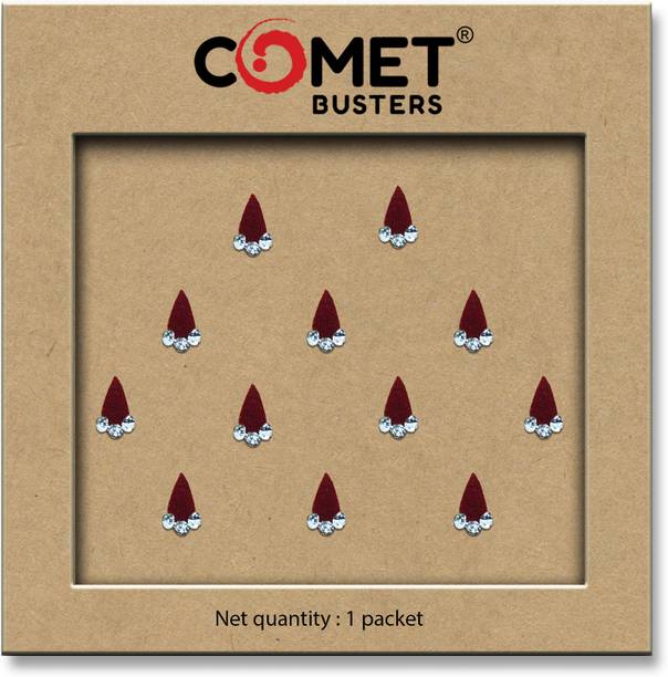 Comet Busters Maroon Velvet Tear Drop With Triple Stone 12 Bindis(6.5mm) (BIN2472) Women & Girls Maroon Bindis