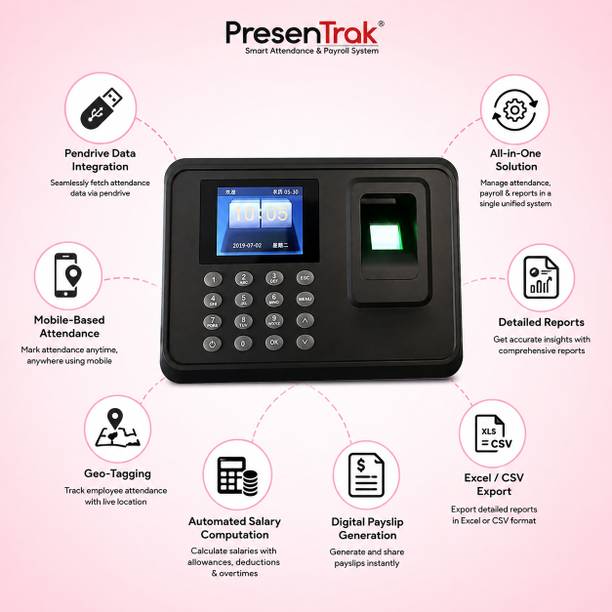 Presentrak Biometric Device Attendance Machine With Payroll Software To Calculate Salary Time & Attendance