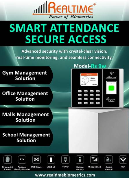 Realtime RS 9W Fingerprint Scanner Attendance System & Access Control with Wifi Time & Attendance