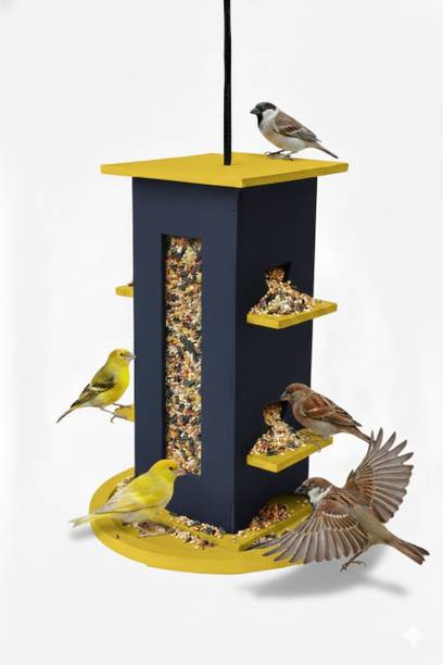 LIVEONCE 4nozzle wooden Window Bird Feeder