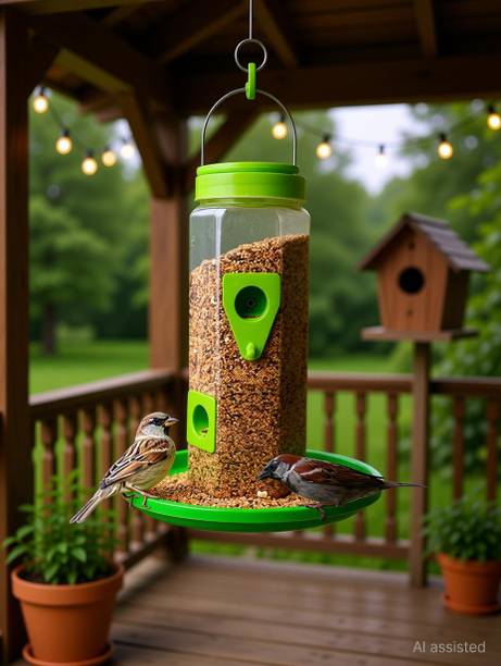 chullbull pet products Bird Feeder Hanging for Birds With Holding Handle (Pack of 1 ) Green Color Common Bird Feeder