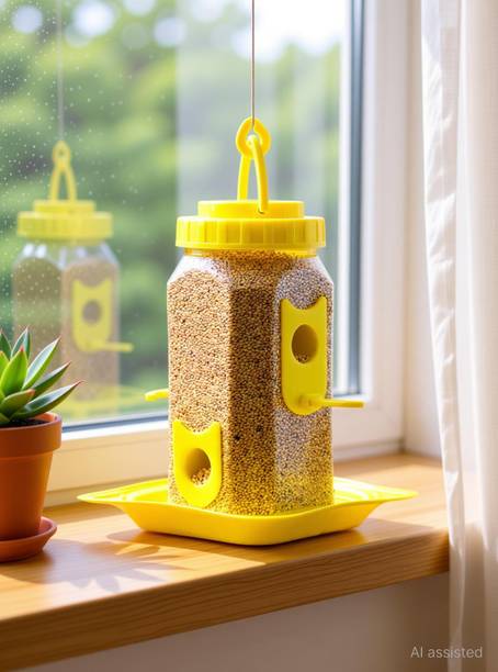 AMIJIVDAYA Hexagon Bird Feeder Plastic | 4 Ports | 900 g Capacity | Pack of 1 Window Bird Feeder