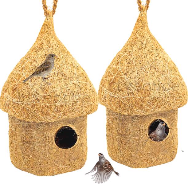 LIVEONCE NATURAL HUT BIRD HOUSE FOR ALL BIRDS PACK OF 2 Bird House
