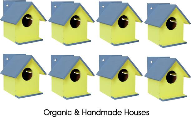 ROSMERTA HELLONZ Bird Nest Hanging Wooden House Bird House-Pack of 8 Bird House Bird House