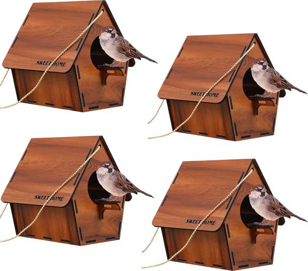 Sohibe DIY Wooden Bird House for Sparrow (Pack of 4) Bird House